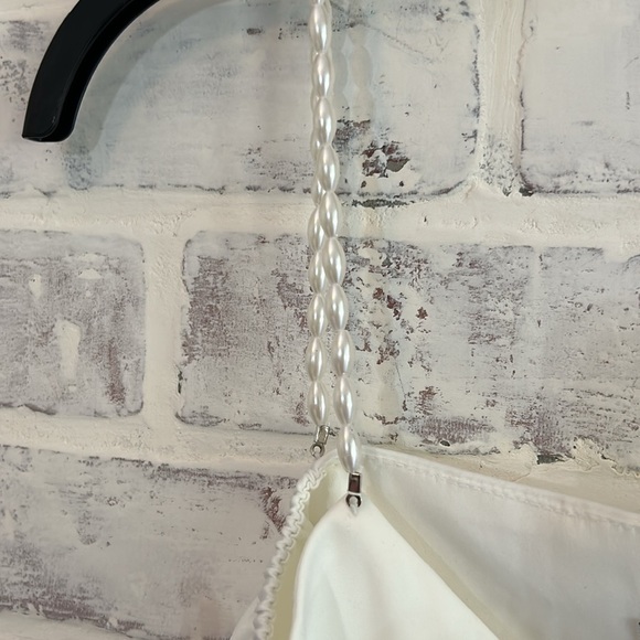 Chicwish Women’s Small Tank Top Pearl Strap Satin Cami White Layering Blouse - Picture 6 of 7